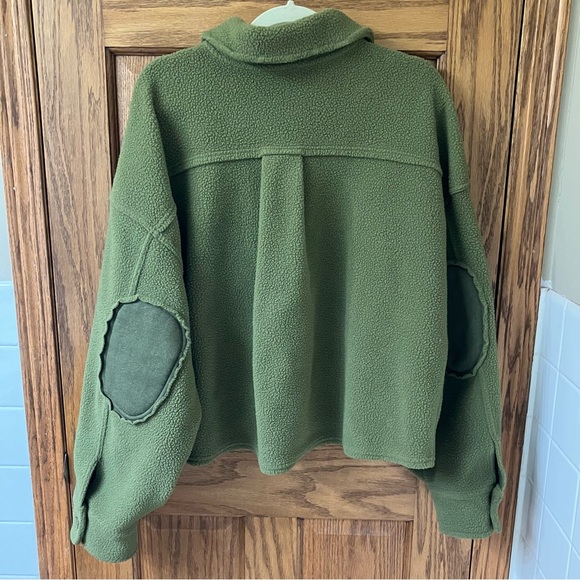 Free People Olive Green Button Up Fleece James Jacket Size L - Picture 10 of 16